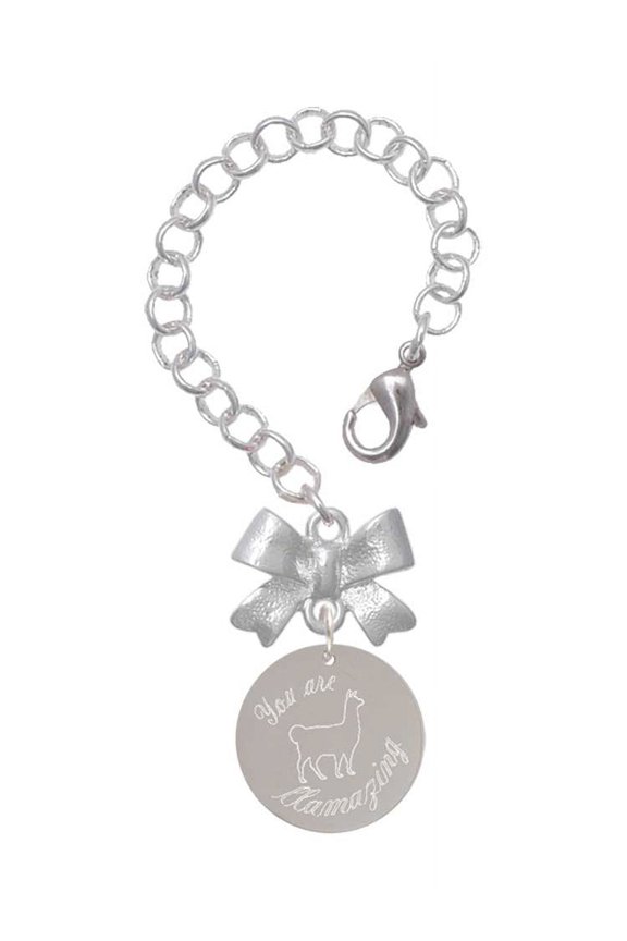 Stainless Steel You are Llamazing Llama Disc - Silvertone Bow Charm Accessory for Tumblers and Thermal Cups