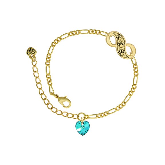 Delight Jewelry Teal Crystal Heart Gold-tone Paw Infinity Link Chain Bracelet, 6"+2" Extender