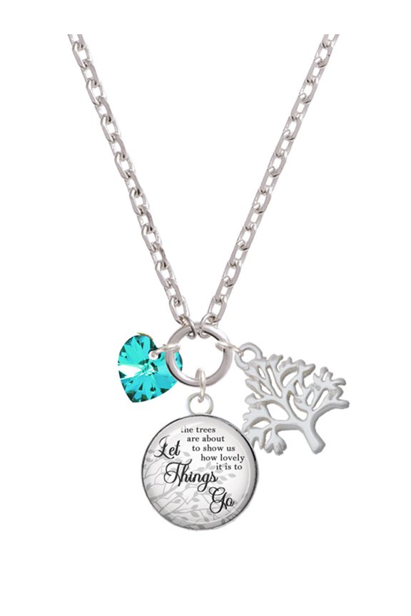 Teal Crystal Heart Let Things Go Fall Zoey Charm Necklace, 28"