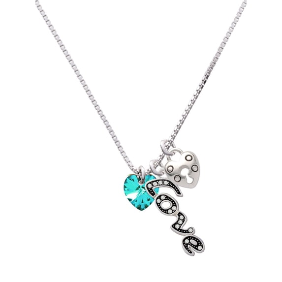 Delight Jewelry Teal Crystal Heart - Love and Lock Charm Necklace, 18"+1"