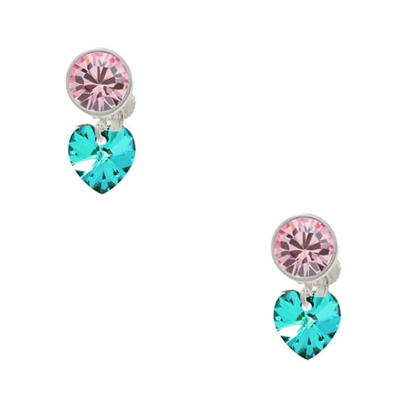 Delight Jewelry Teal Crystal Heart Pink Crystal Clip on Earrings