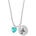 thumbnail image 1 of Delight Jewelry Teal Crystal Heart Silvertone Script Initial Disc - A - Charm Necklace, 20"+3", 1 of 4