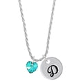 thumbnail image 1 of Delight Jewelry Teal Crystal Heart Silvertone Script Initial Disc - D - Charm Necklace, 20"+3", 1 of 4