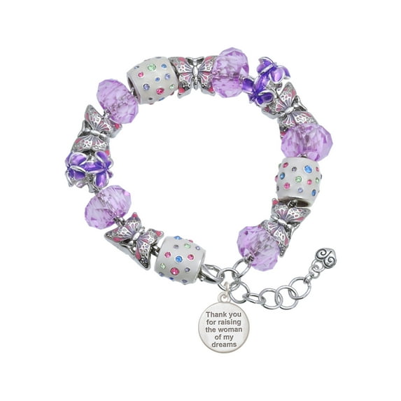 Delight Jewelry Thank You for Raising the Woman of my Dreams Purple Butterfly Bead Charm Bracelet, 7"+1" Extender