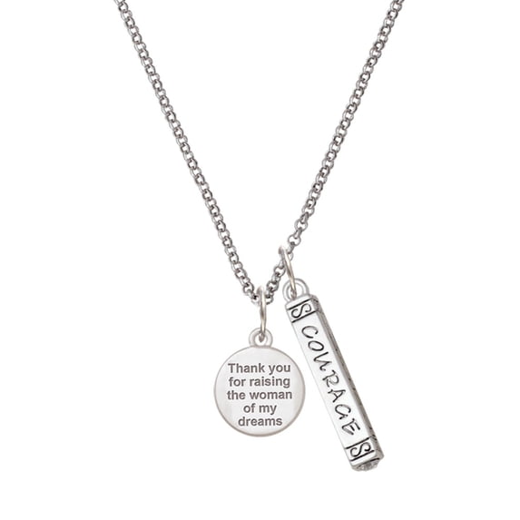 Delight Jewelry Thank You for Raising the Woman of my Dreams Silvertone Courage Strength Wisdom Honesty Bar Charm Necklace, 23"