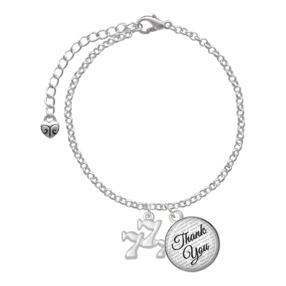 Delight Jewelry Three Lucky 7s - Domed Thank You Charm Bracelet, 6"+2"