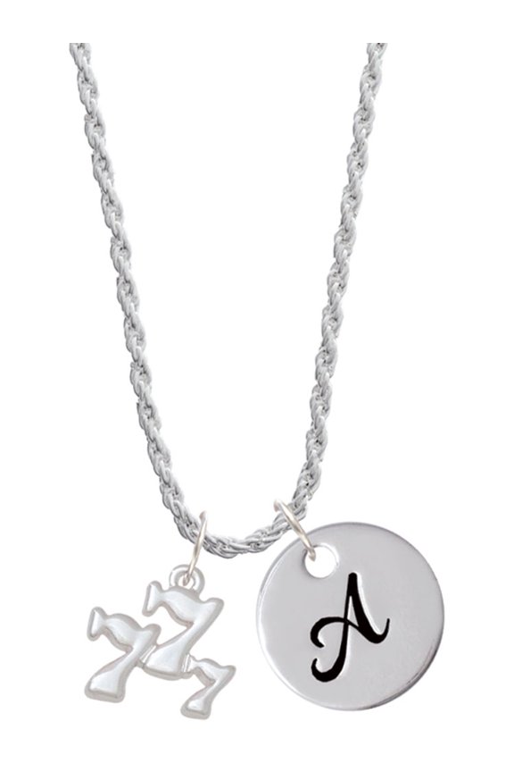 Three Lucky 7s Silvertone Script Initial Disc - A - Charm Necklace, 20"+3"