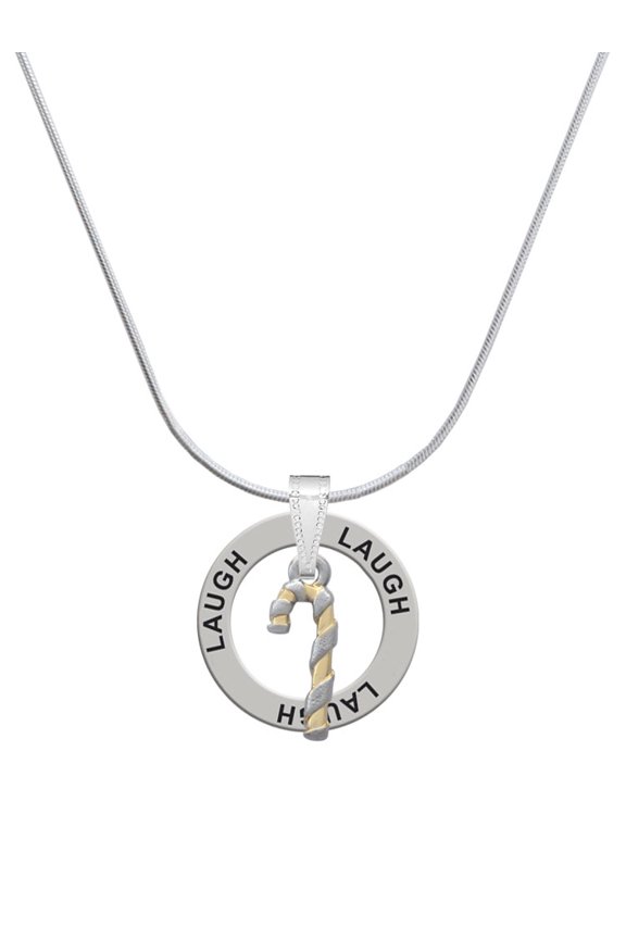 Two-tone 3-D Candy Cane Laugh Ring Charm Necklace, 18"