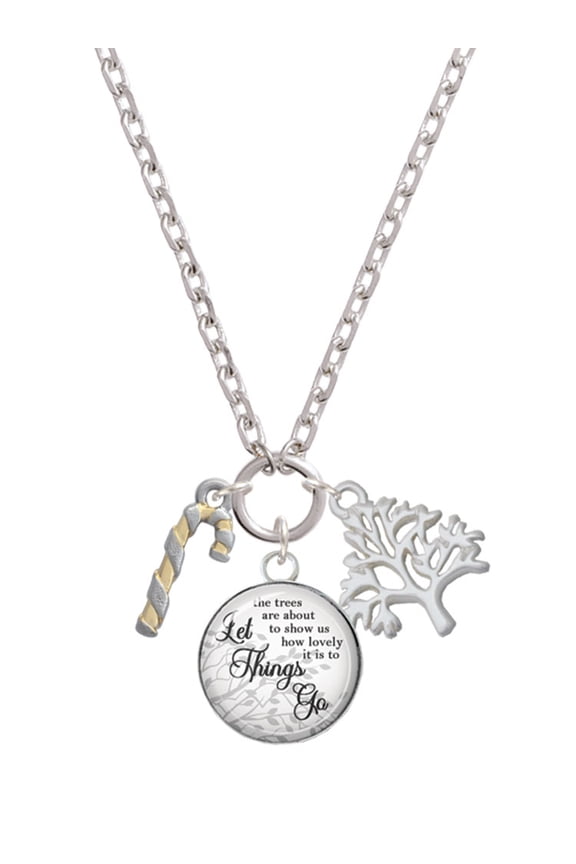 Two-tone 3-D Candy Cane Let Things Go Fall Zoey Charm Necklace, 28"