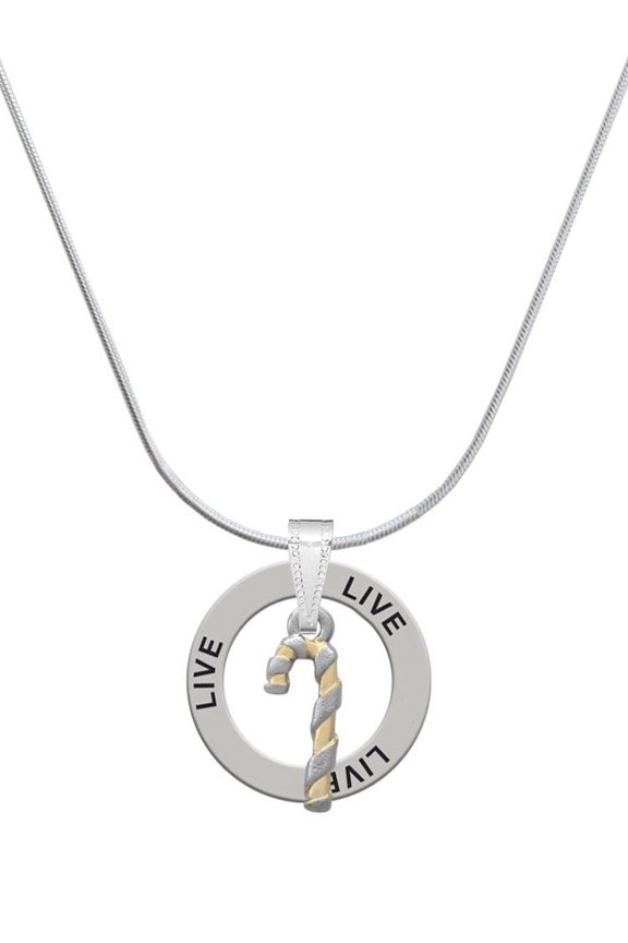 Two-tone 3-D Candy Cane Live Ring Charm Necklace, 18"