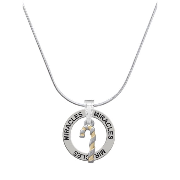 Delight Jewelry Two-tone 3-D Candy Cane Miracles Ring Charm Necklace, 18"
