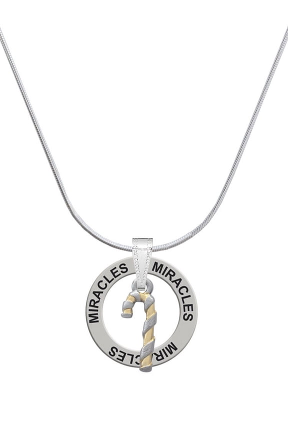 Two-tone 3-D Candy Cane Miracles Ring Charm Necklace, 18"