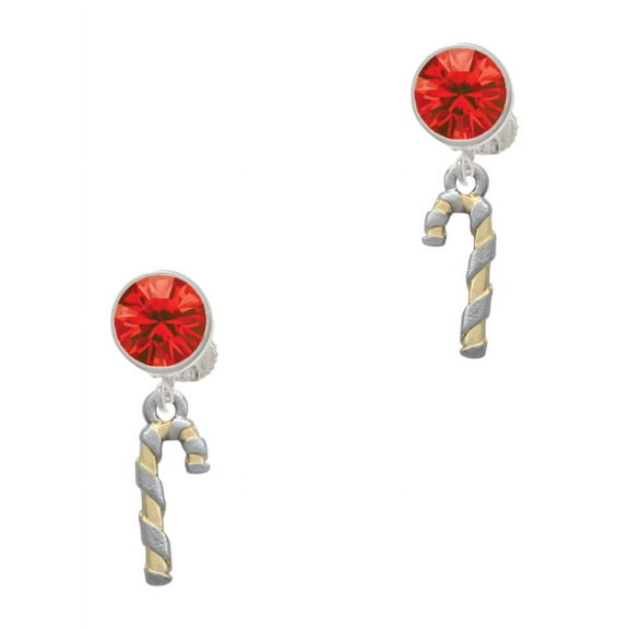 Delight Jewelry Two-tone 3-D Candy Cane Red Crystal Clip on Earrings