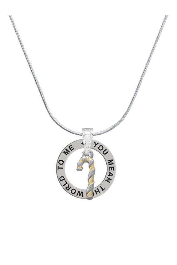 Two-tone 3-D Candy Cane Silver-tone You Mean the World to Me Ring Necklace, 18"