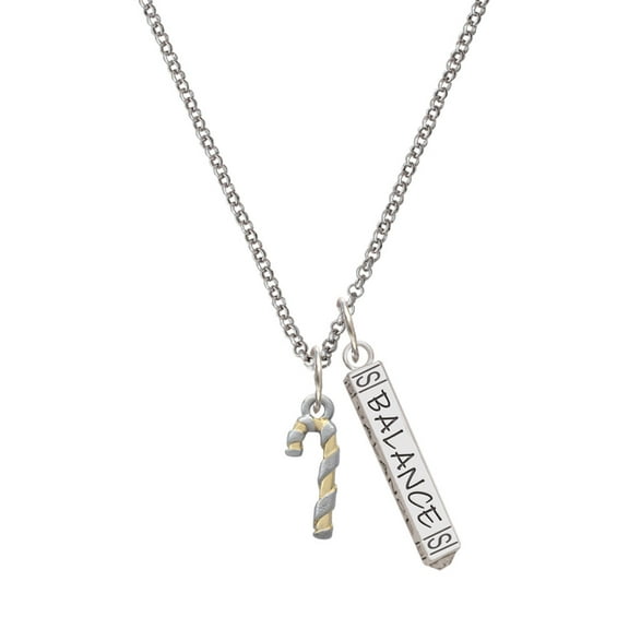 Delight Jewelry Two-tone 3-D Candy Cane Silvertone Balance Bar Charm Necklace, 23"