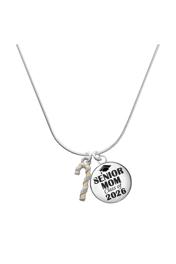 Two-tone 3-D Candy Cane - Silvertone Senior Mom Class of 2026 Dome Necklace, 18"