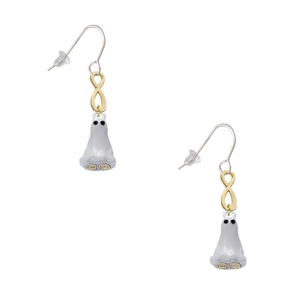 Delight Jewelry Two-tone 3-D Ghost with Black Crystals Gold Tone Infinity French Earrings