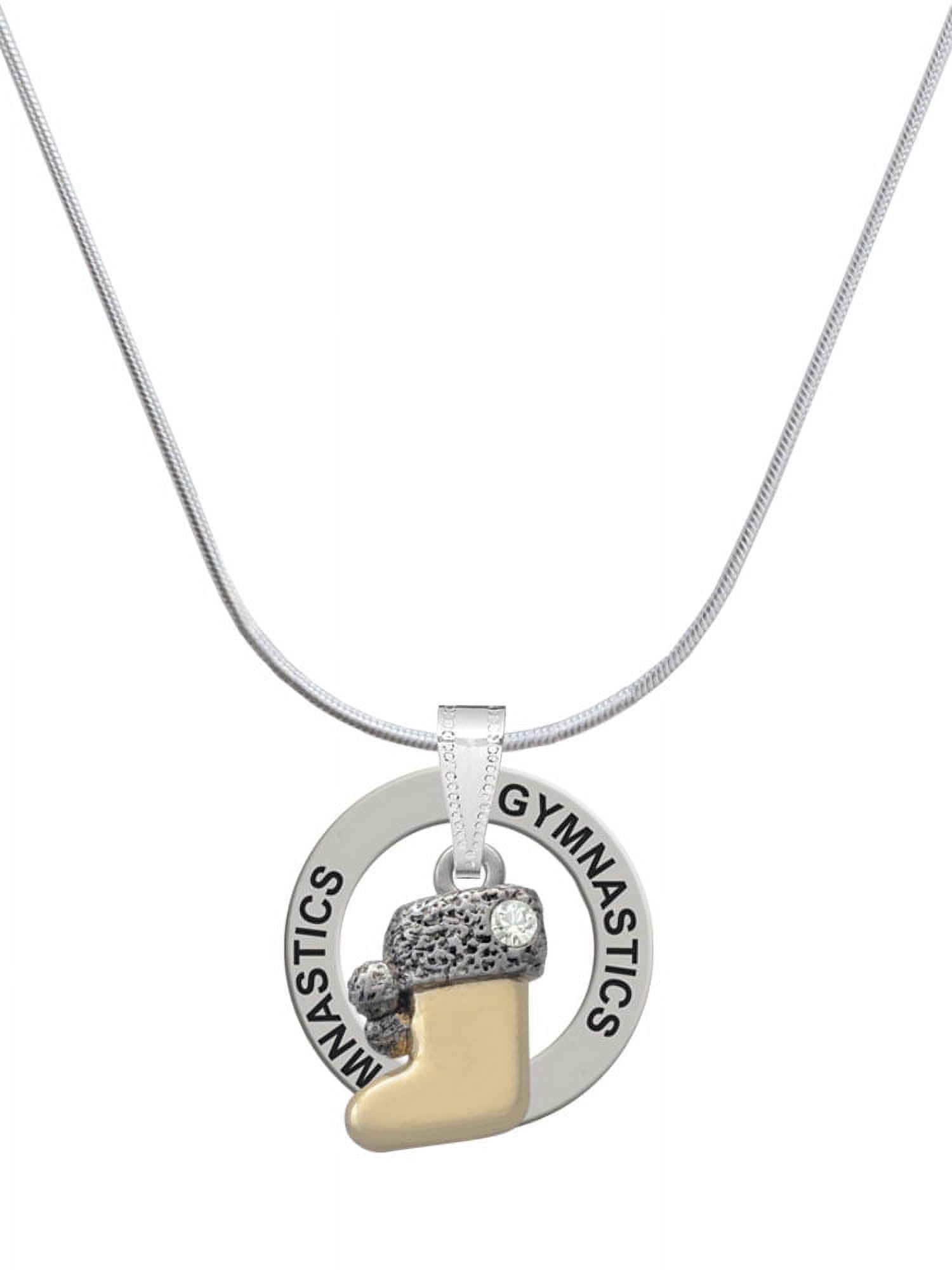 Delight Jewelry Two-tone 3-D Stocking with Clear Crystal Gymnastics Ring Charm Necklace, 18"