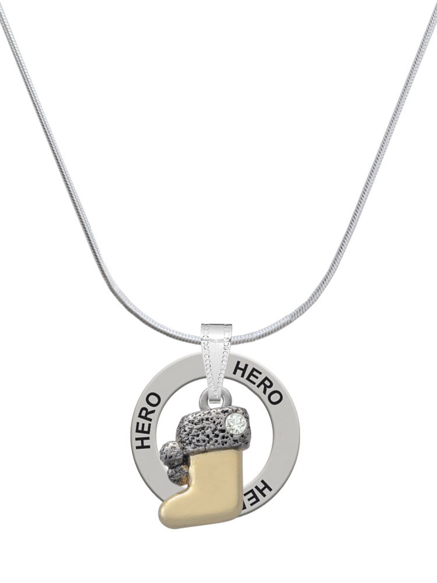 Delight Jewelry Two-tone 3-D Stocking with Clear Crystal Hero Ring Charm Necklace, 18"