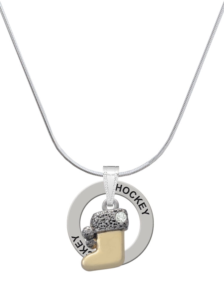 Delight Jewelry Two-tone 3-D Stocking with Clear Crystal Hockey Ring Charm Necklace, 18"