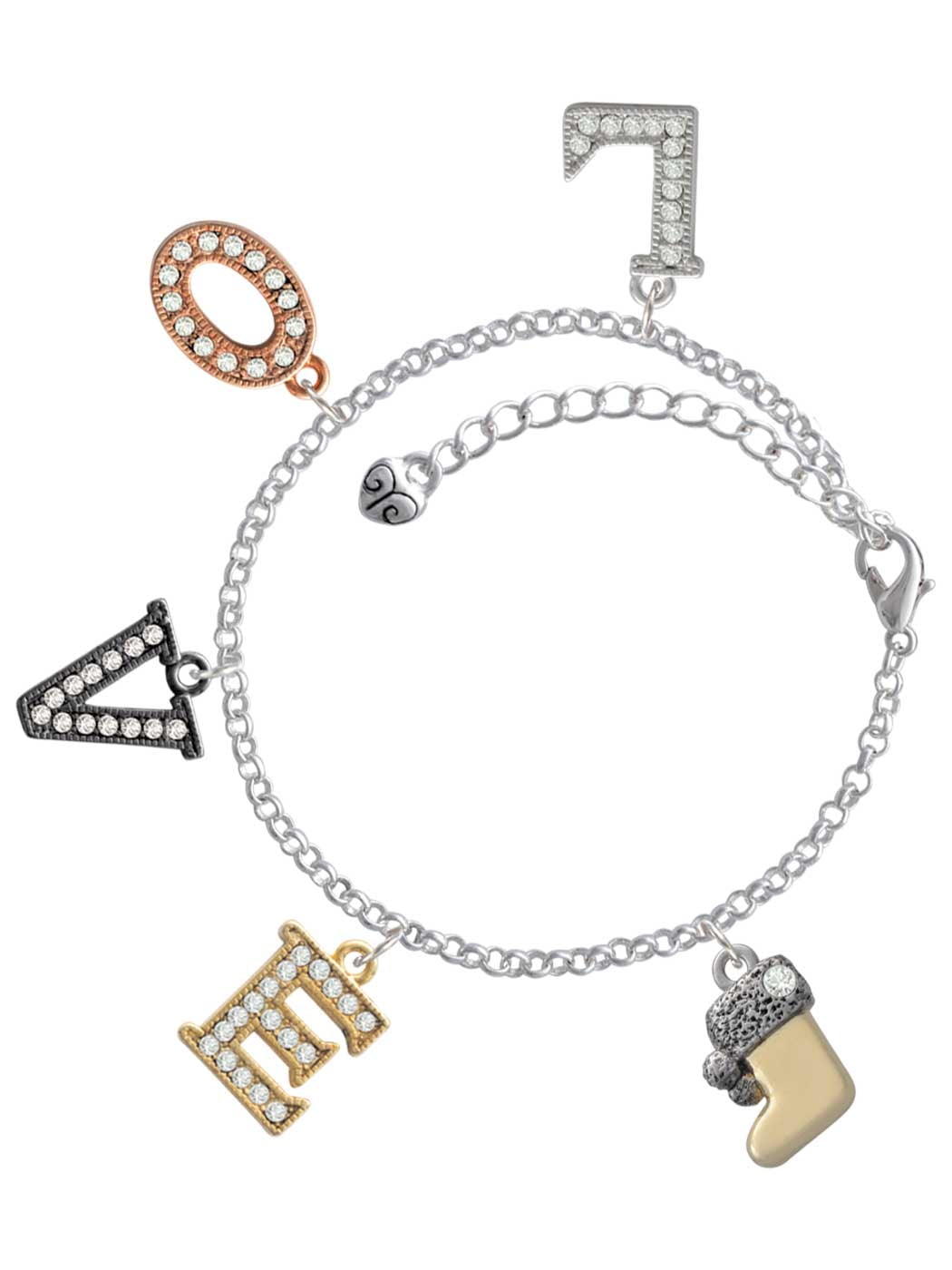 Delight Jewelry Two-tone 3-D Stocking with Clear Crystal Multi-Colored Crystal Love Charm Bracelet