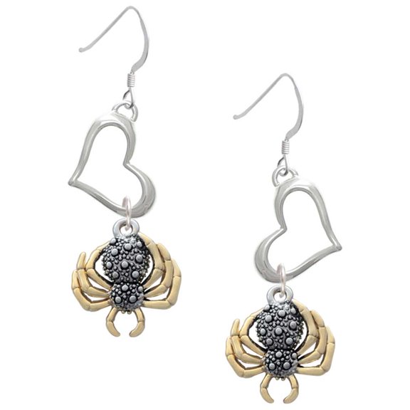 Delight Jewelry Two-tone 3-D Textured Spider with Legs Open Heart French Earrings