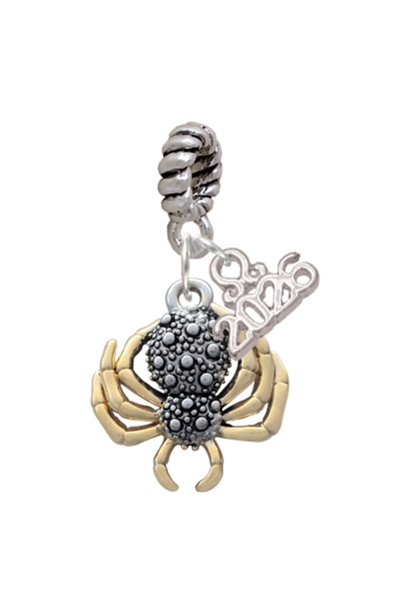 Two-tone 3-D Textured Spider with Legs - Silver Plated Rope Charm Bead Dangle with Mini 2026