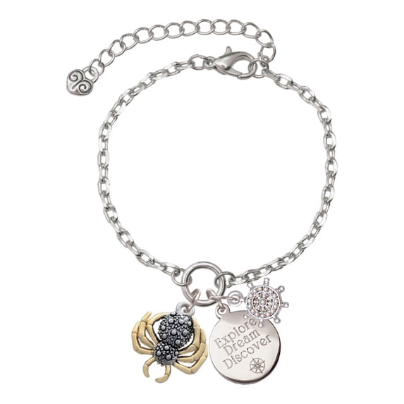 Delight Jewelry Two-tone 3-D Textured Spider with Legs Silvertone Discover Dream Explore Zoey Charm Bracelet, 6.5+2" Extender