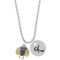 thumbnail image 1 of Delight Jewelry Two-tone 3-D Textured Spider with Legs Silvertone Script Initial Disc - K - Charm Necklace, 20"+3", 1 of 4