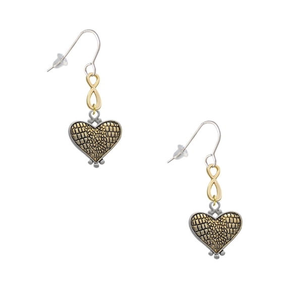 Delight Jewelry Two-tone Alligator Print Heart Gold Tone Infinity French Earrings