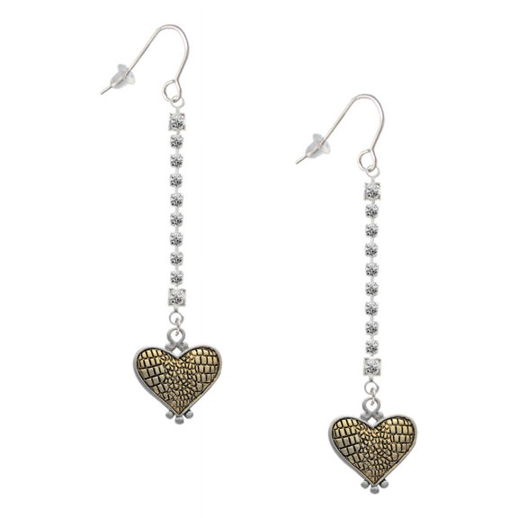 Delight Jewelry Two-tone Alligator Print Heart - Silver-tone Long Sparkle Dangle French Earrings