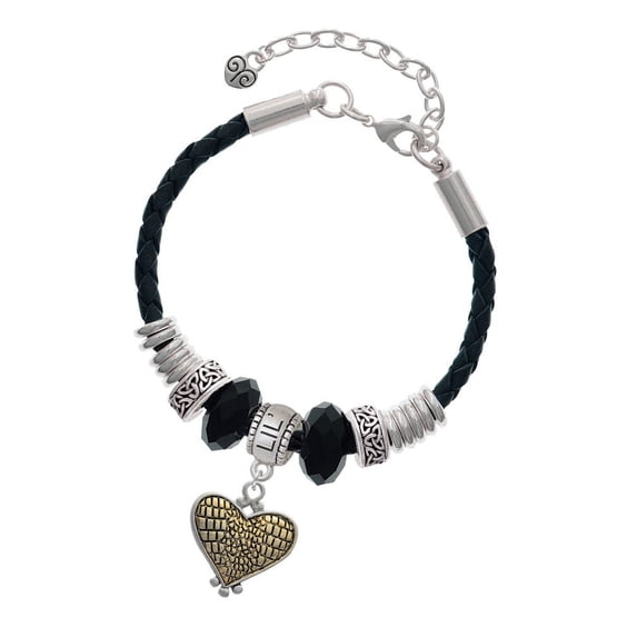 Delight Jewelry Two-tone Alligator Print Heart Sister Celtic Knot Leather Bead Bracelet, 7"+2" Extender