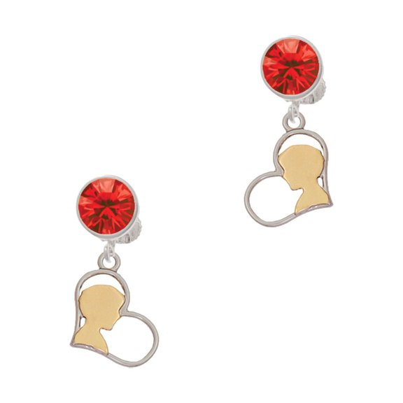 Delight Jewelry Two-tone Boy Silhouette in Heart Red Crystal Clip on Earrings
