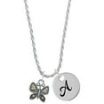 thumbnail image 1 of Delight Jewelry Two-tone Butterfly with Hearts Silvertone Script Initial Disc - A - Charm Necklace, 20"+3", 1 of 4