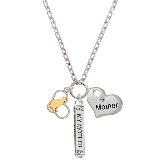 Delight Jewelry Two-tone Cat Silhouette Heart Always My Mother Bar Zoe Necklace