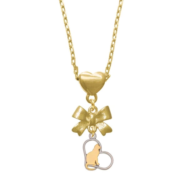 Delight Jewelry Two-tone Cat Silhouette Heart Gold tone Heart Necklace
