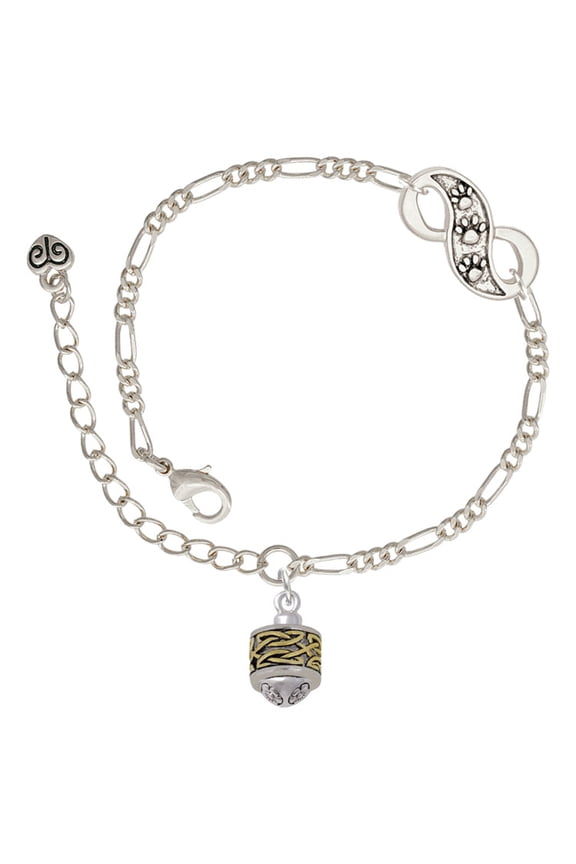 Two-tone Celtic Knot Band Two-tone Spinner Silver-tone Paw Infinity Link Chain Bracelet, 6"+2" Extender