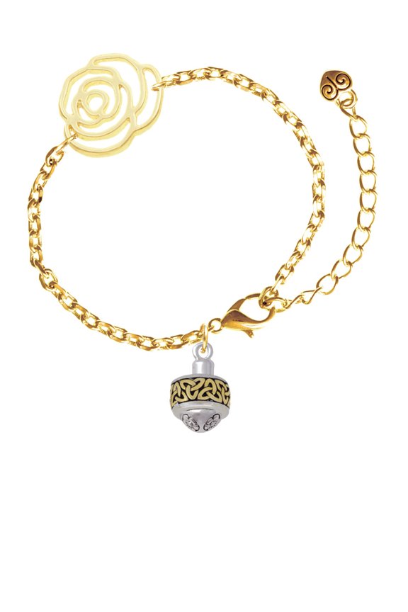 Two-tone Celtic Knot Trinity Band Spinner Gold-tone Flower Link Chain Bracelet, 6.75"+2" Extender