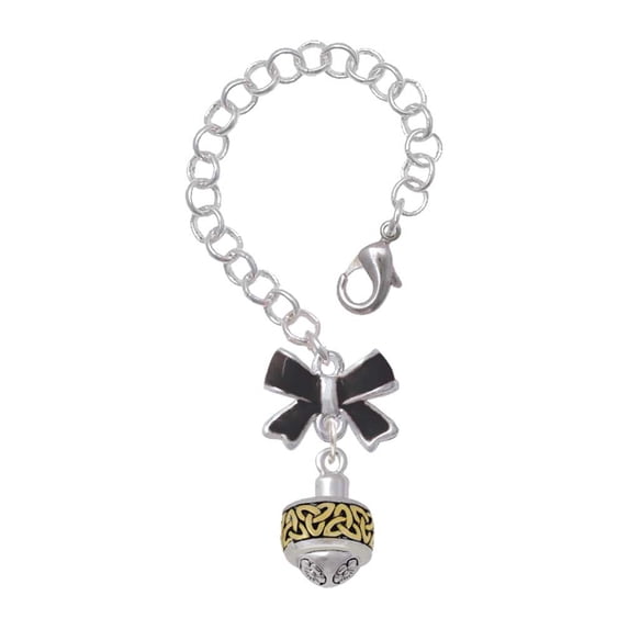 Delight Jewelry Two-tone Celtic Knot Trinity Band Spinner - Silvertone Black Bow Charm Accessory for Tumblers and Thermal Cups