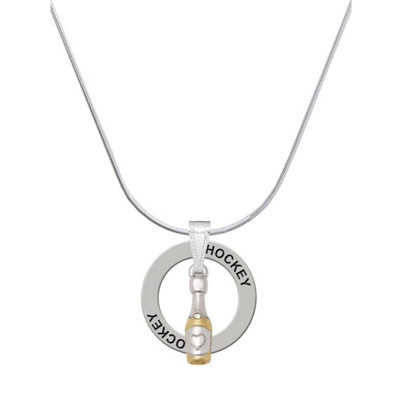 Delight Jewelry Two-tone Champagne Bottle Hockey Ring Charm Necklace, 18"