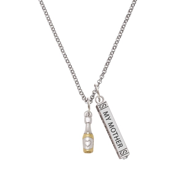 Delight Jewelry Two-tone Champagne Bottle Silvertone Always My Mother Bar Charm Necklace, 23"