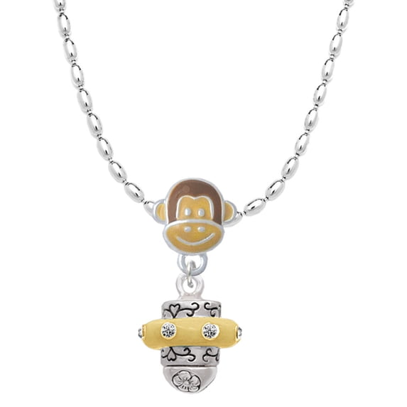 Delight Jewelry Two-tone Crystal Spinner Mia Monkey Charm Necklace
