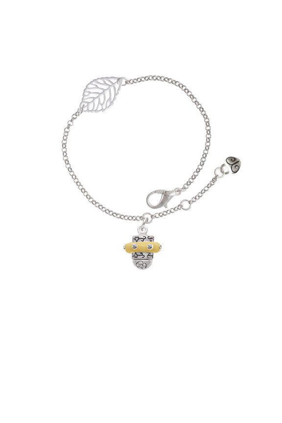 Two-tone Crystal Spinner - Silvertone Leaf Delicate Bracelet, 6.25+1.75"