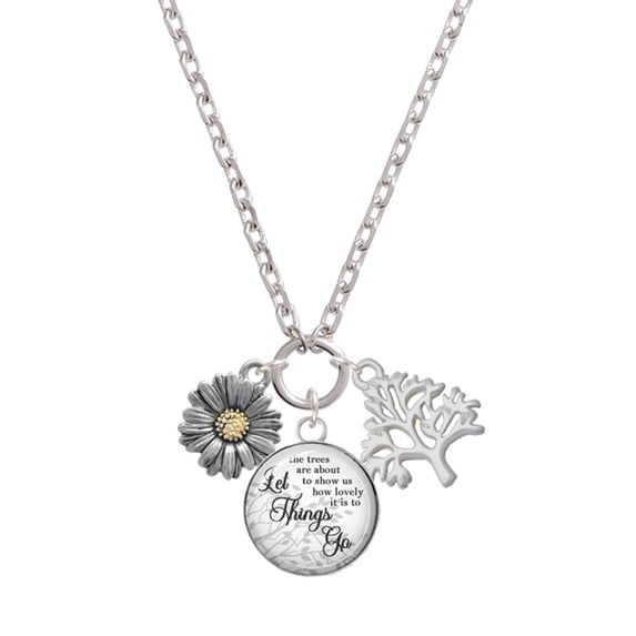 Delight Jewelry Two-tone Daisy Flower Let Things Go Fall Zoey Charm Necklace, 28"