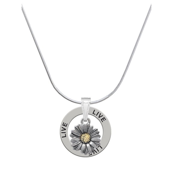 Delight Jewelry Two-tone Daisy Flower Live Ring Charm Necklace, 18"