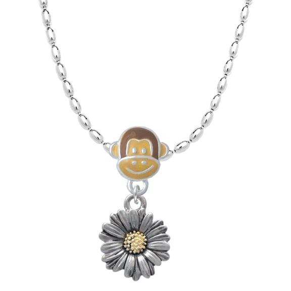 Delight Jewelry Two-tone Daisy Flower Mia Monkey Charm Necklace