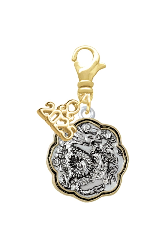 Two-tone Dragon and Phoenix Medallion - Gold-tone Clip on Charm with Mini Year 2025