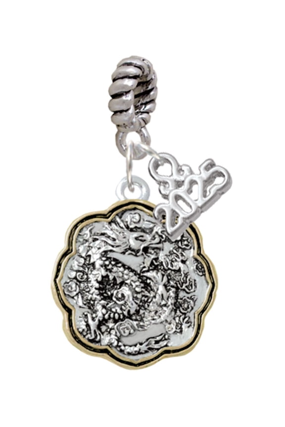 Two-tone Dragon and Phoenix Medallion - Silver-tone Rope Charm Bead Dangle with Mini 2025