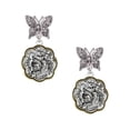 thumbnail image 1 of Delight Jewelry Two-tone Dragon and Phoenix Medallion Silvertone Antiqued Butterfly Post Earrings, 1 of 4
