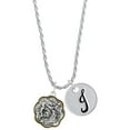 thumbnail image 1 of Delight Jewelry Two-tone Dragon and Phoenix Medallion Silvertone Script Initial Disc - J - Charm Necklace, 20"+3", 1 of 4